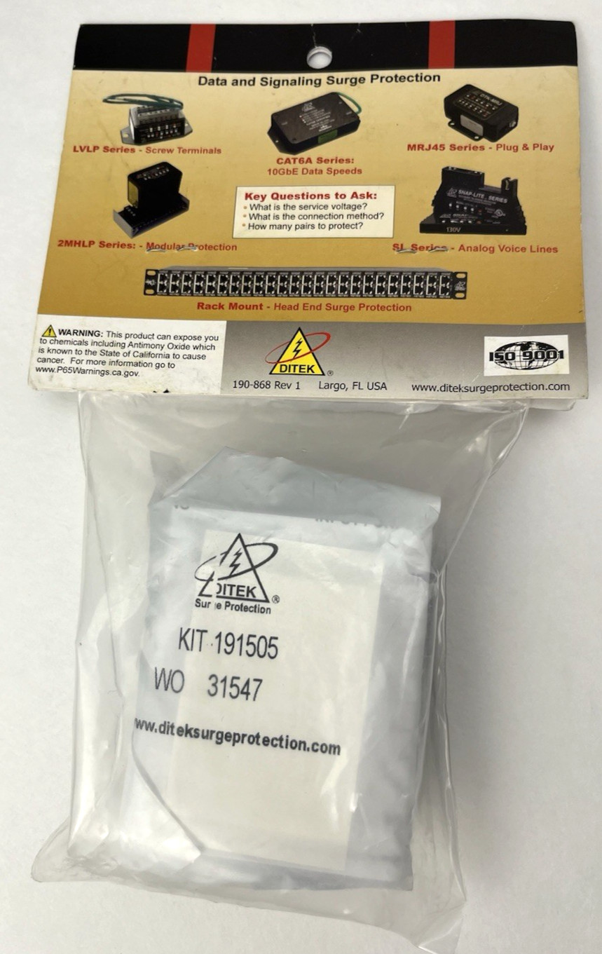 New Ditek DTK-4LVLPLV Surge Protector 4 Pair 30V 12-30 AWG Terminal Strip