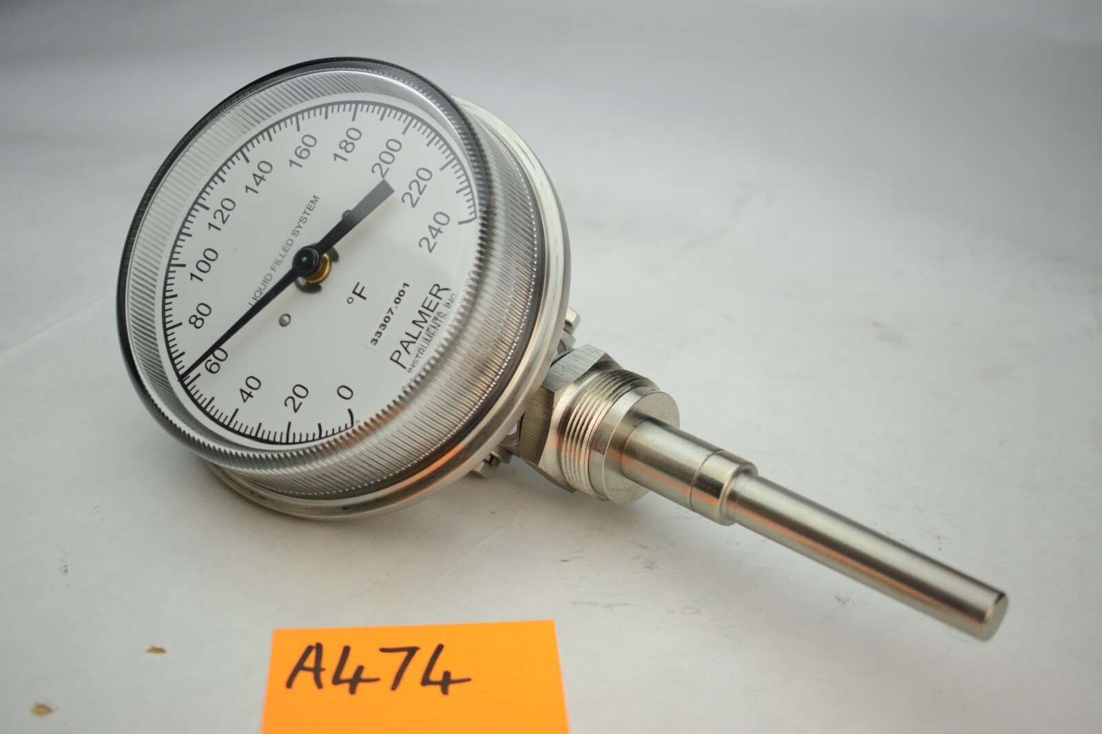 Palmer Industrial Temperature Gauge Liquid filled 0-240F Glass Face