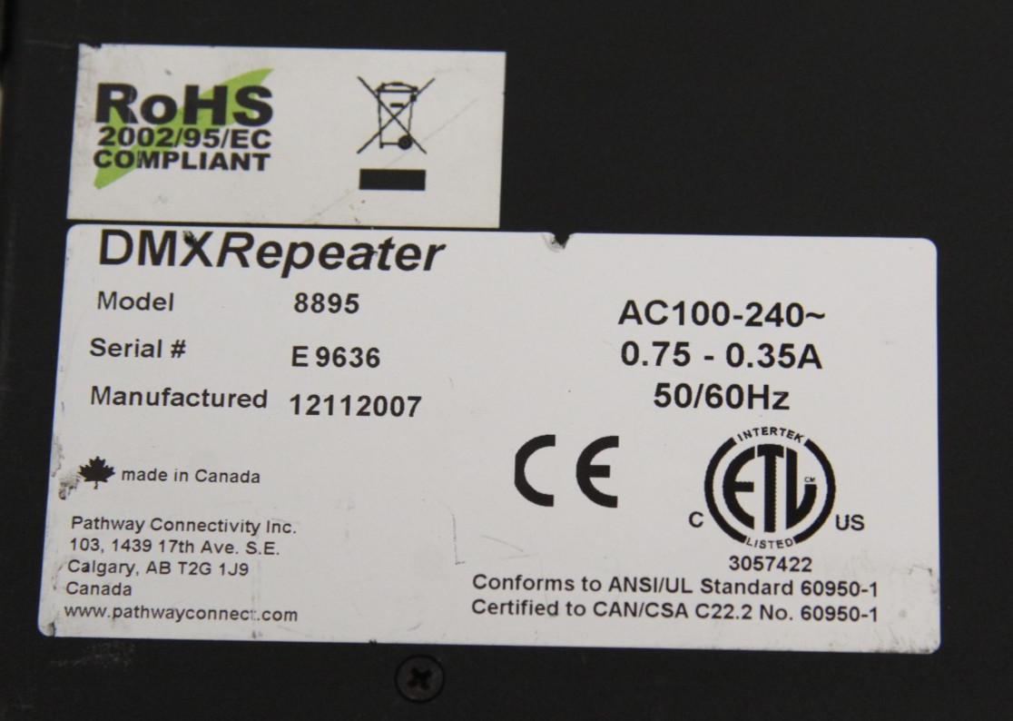 Pathway DMX Repeater Six Port Rack Mount DMX512 Splitter 8895