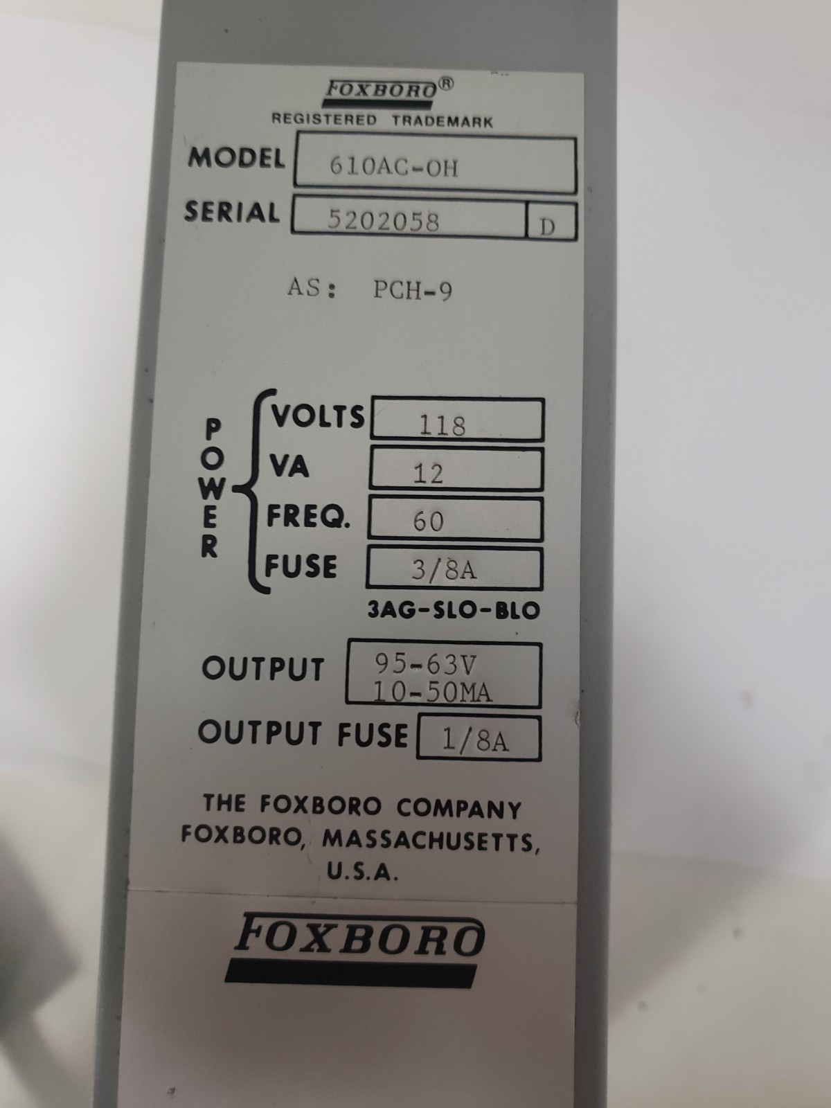FOX BORO 610AC-OH POWER SUPPLY D STYLE, NNB