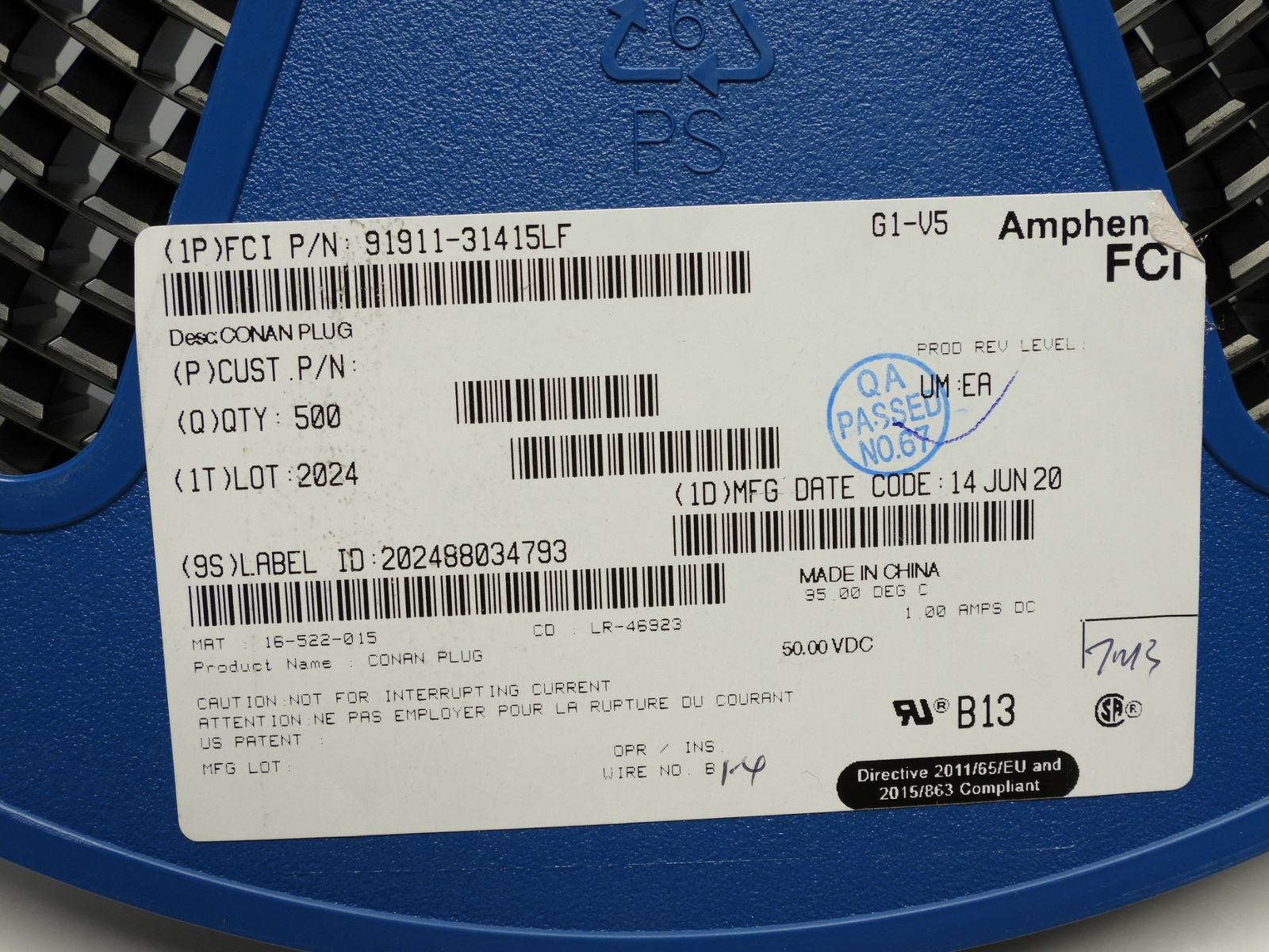 Qty=500 Amphenol 91911-31415LF Mezanine Connector Header 1mm 2-Rows 15 Contacts