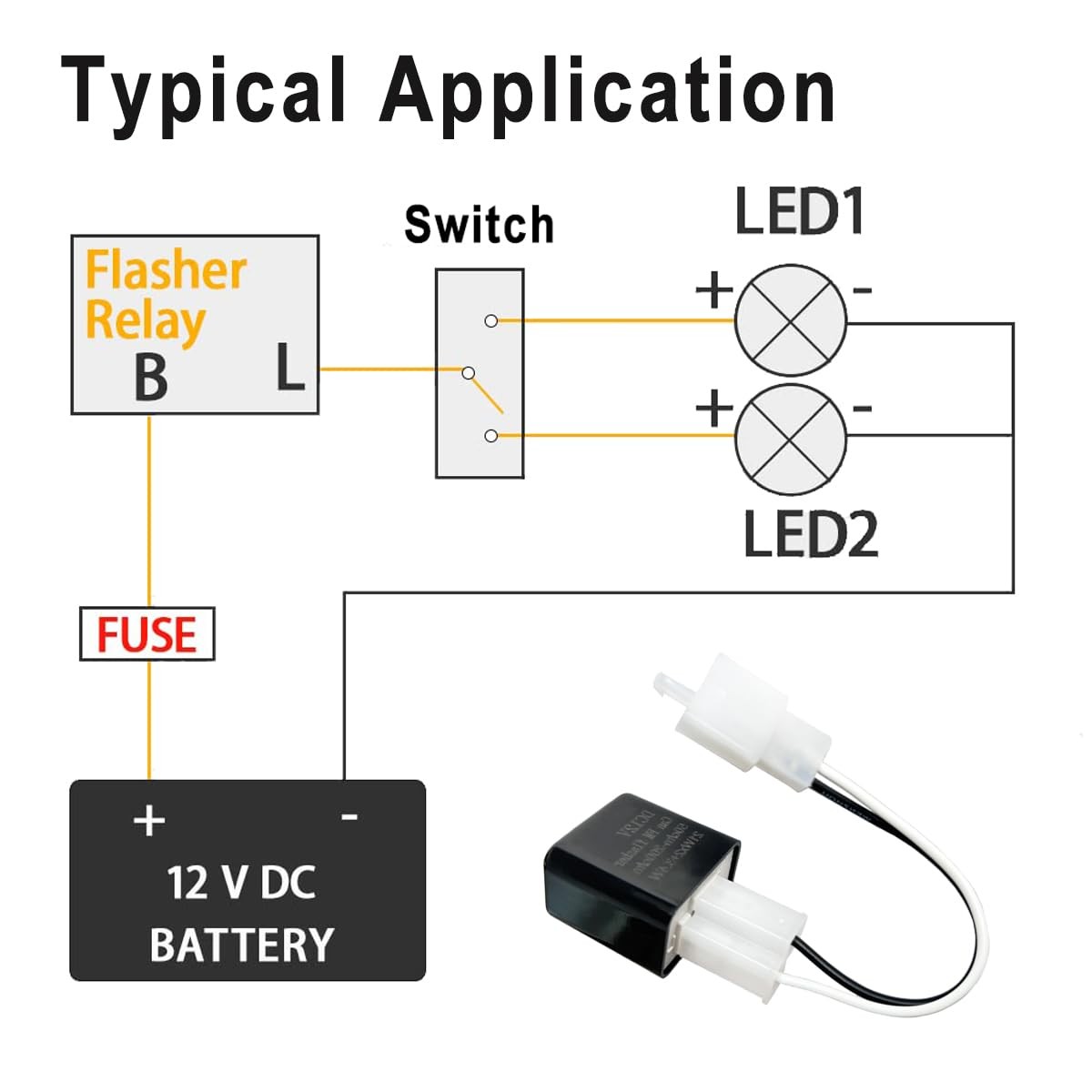 Adjustable 2 Prong Electronic LED Flasher Relay with Wires for Bikes Motorcycles