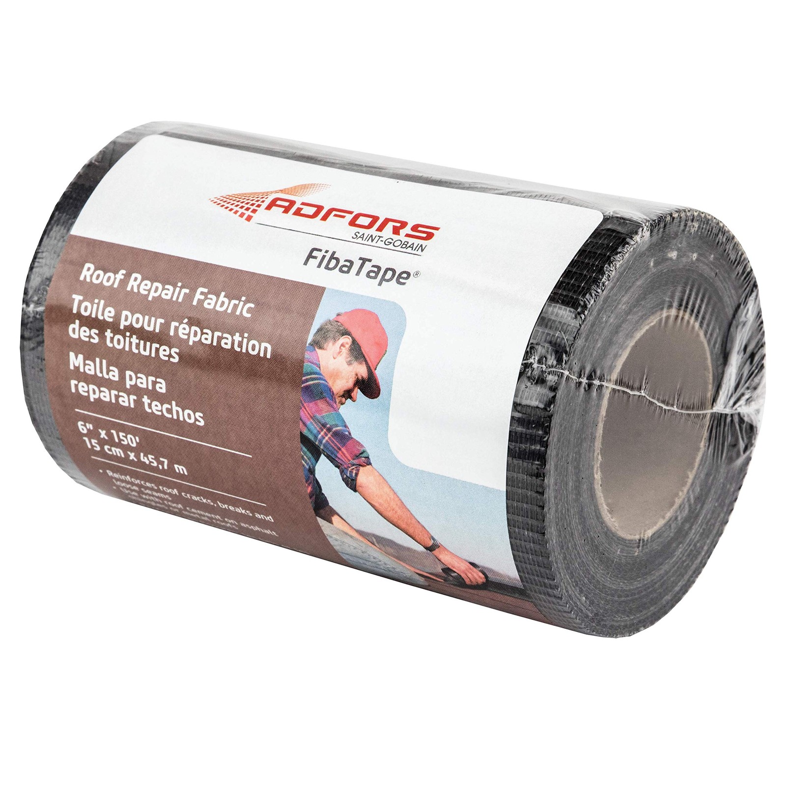 ADFORS FibaTape Roof Repair Fabric 6 Inch x 150 ft Black Waterproof Tape