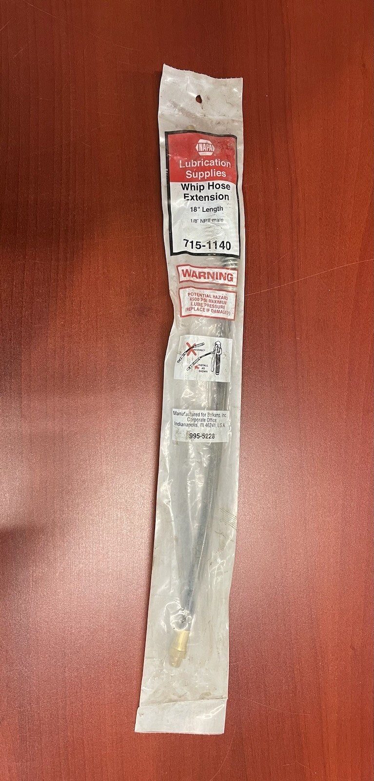 NAPA 715-1140 Grease Gun Whip Hose Extension 18″ 1/8″ NPT Male NOS