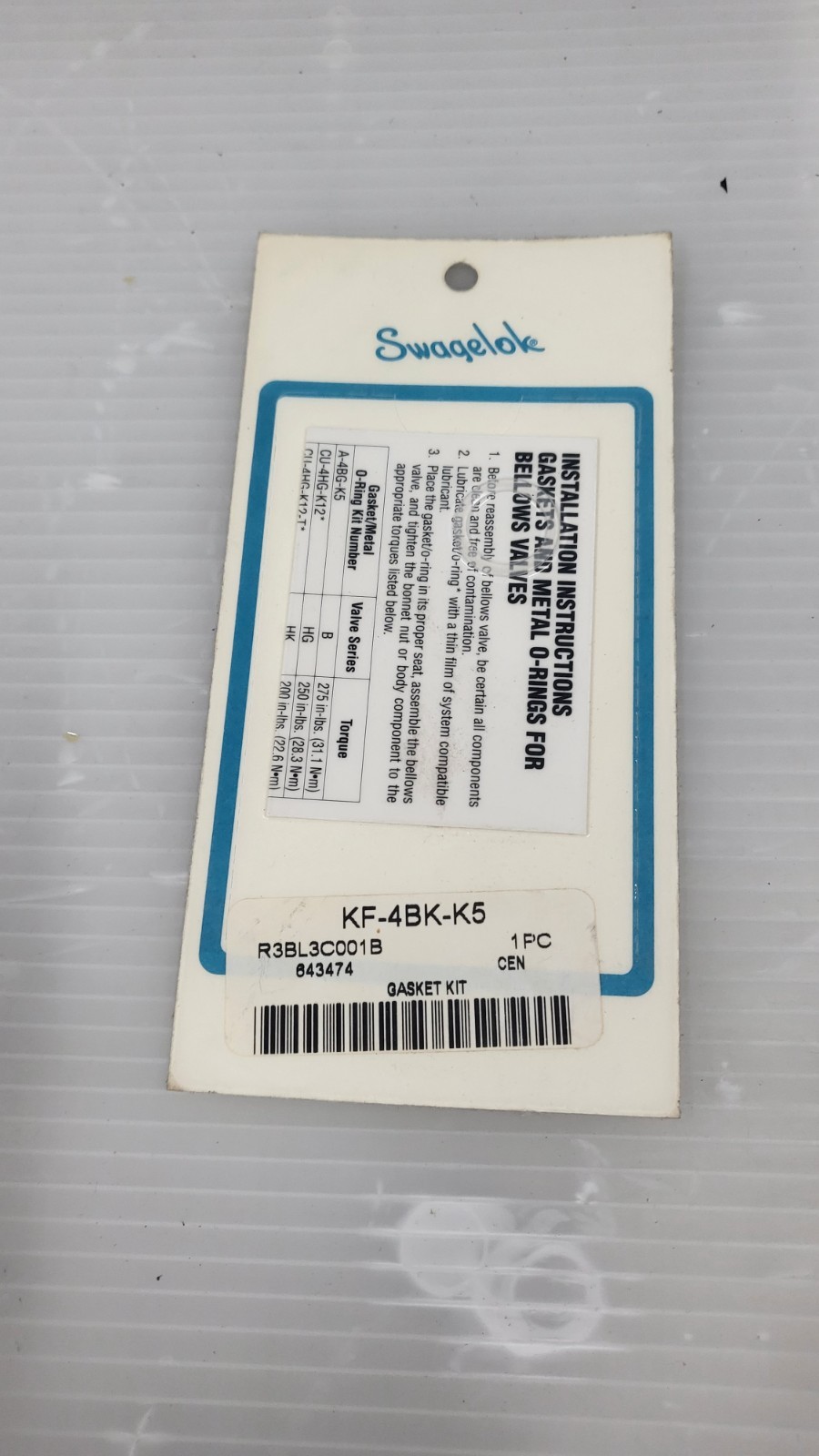 SWAGELOK GASKET KIT KF-4BK-K5 BIN#23