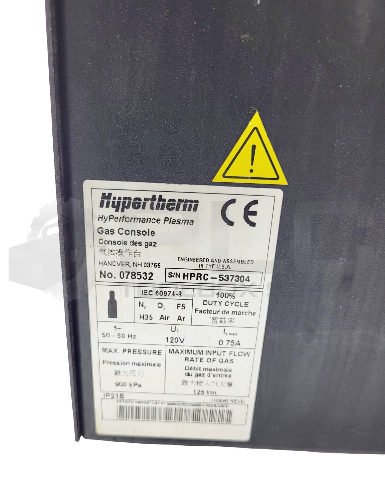 HYPERTHERM 078532 GAS CONSOLE 120V 0.75W 50/60HZ