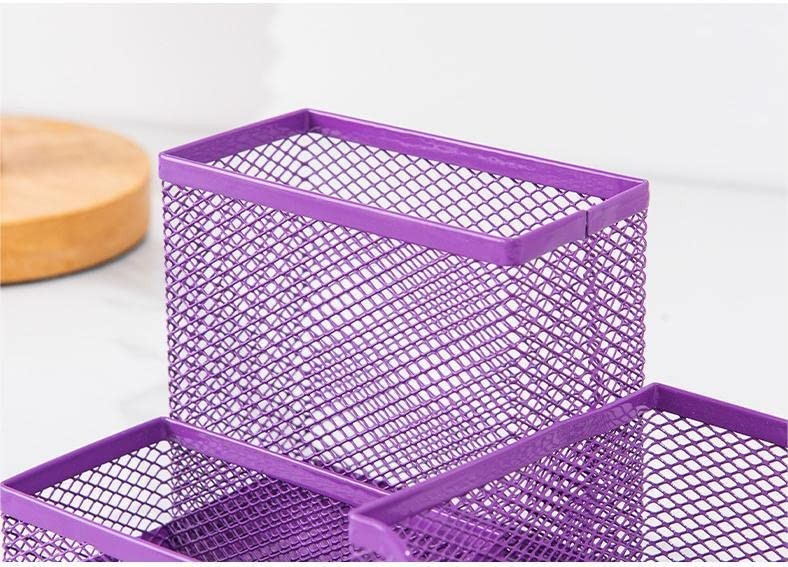 PURPLE Metal Mesh 3 Compartment Desk Organizer Pencil 3 Compartment, Purple