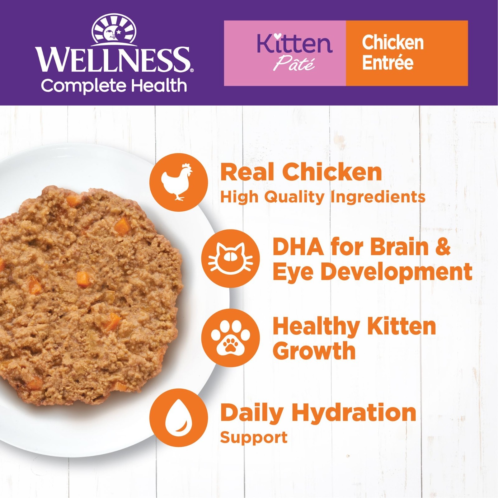 Wellness Complete Health Pate Kitten Wet Cat Food, Chicken, 3 oz – 48 ct