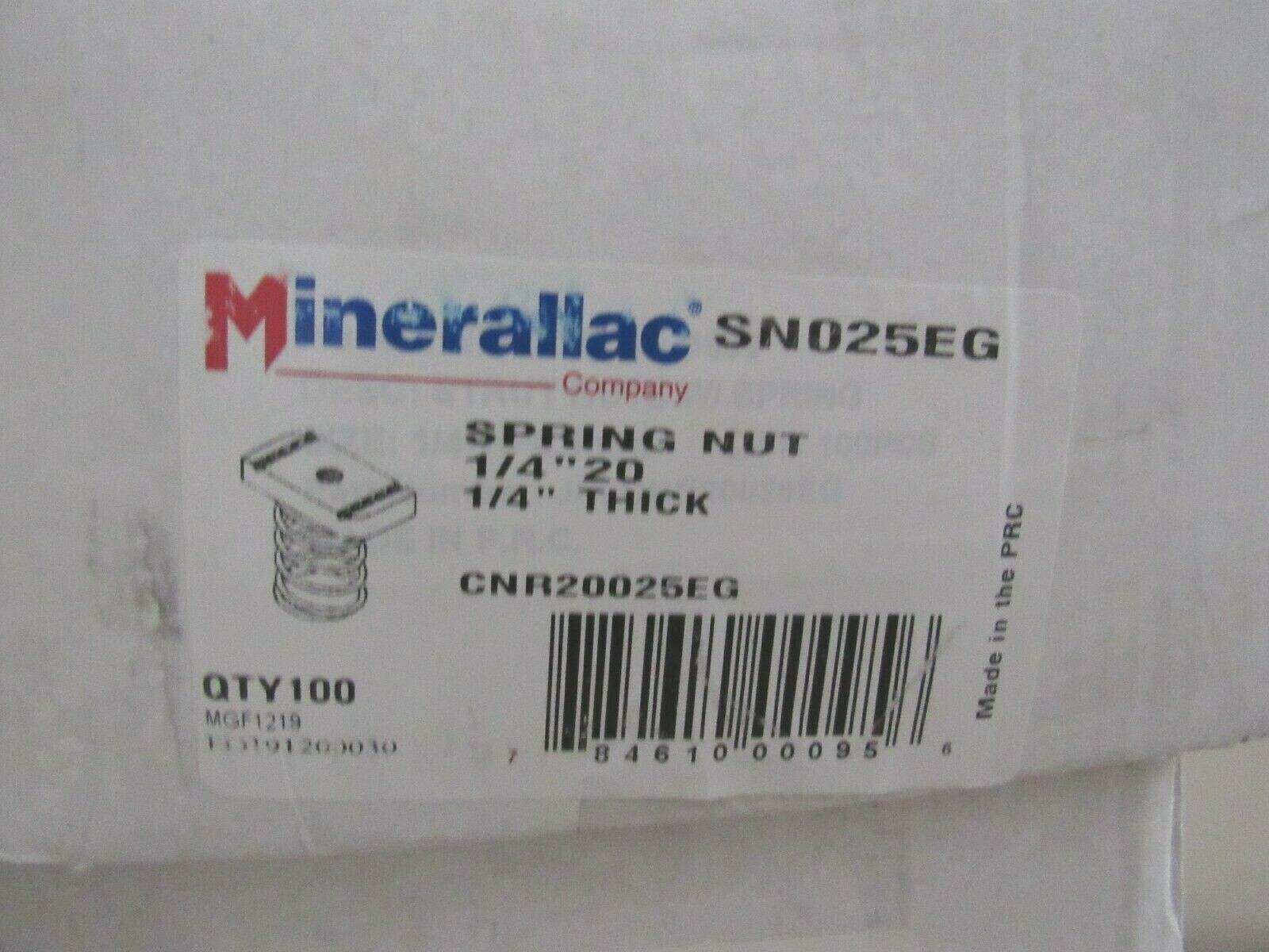 Minerallac SN025EG Spring Nut 1/4”Thick Lot of 100