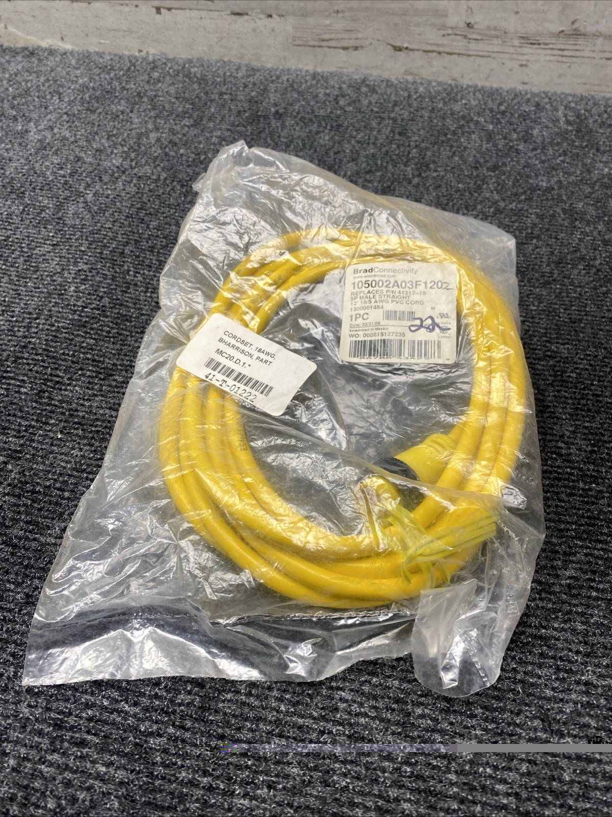 NEW OLD STOCK! BRAD CONNECTIVITY WOODHEAD 5P MALE CORDSET 105002A03F120