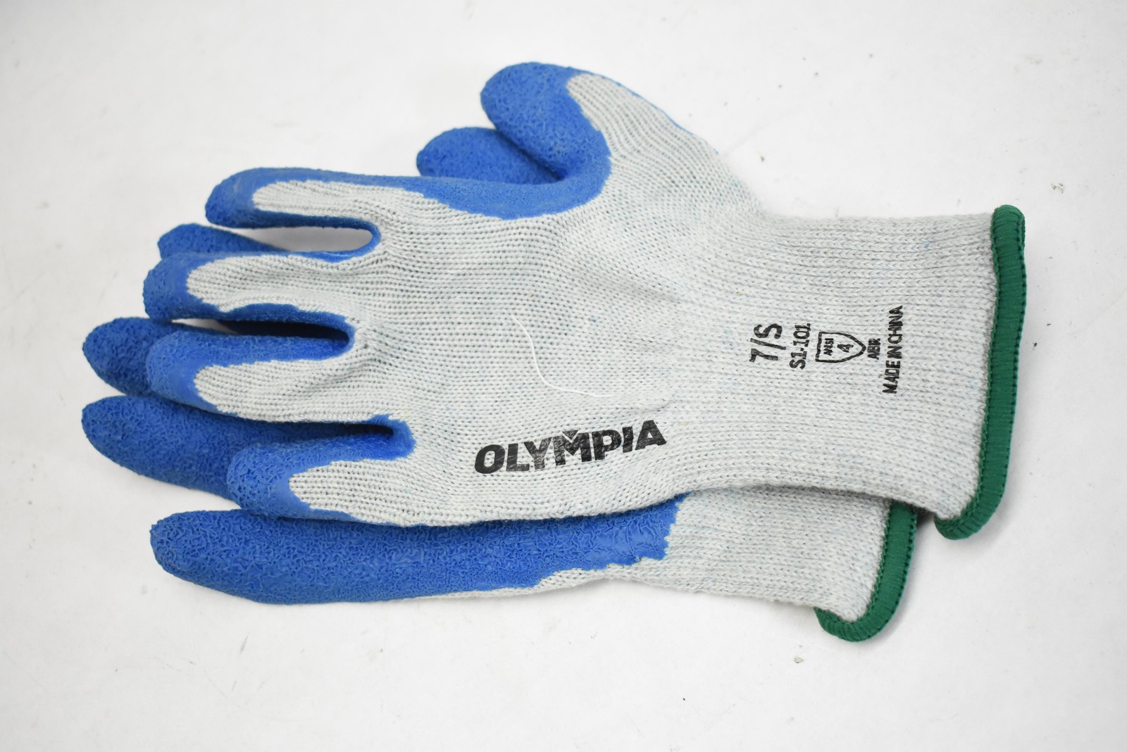 Olympia SI-101 Work Gloves 7/S Small Blue Latex Coated Safety Grip 32 Pairs