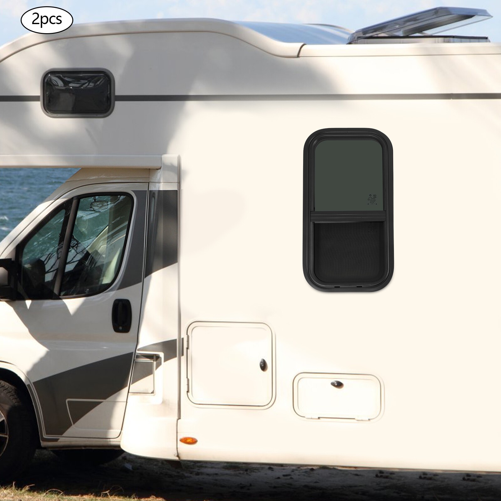 2 Pack 12 x 24 in Wall Vertical Sliding RV Window Cargo Trailer w/ Trim Ring