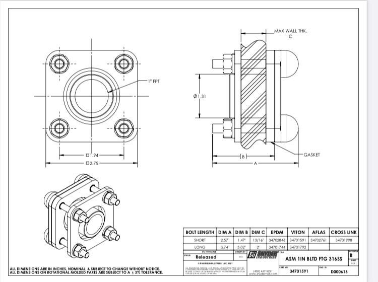 ASM 1” Tank Flange 316 Stainless Steel