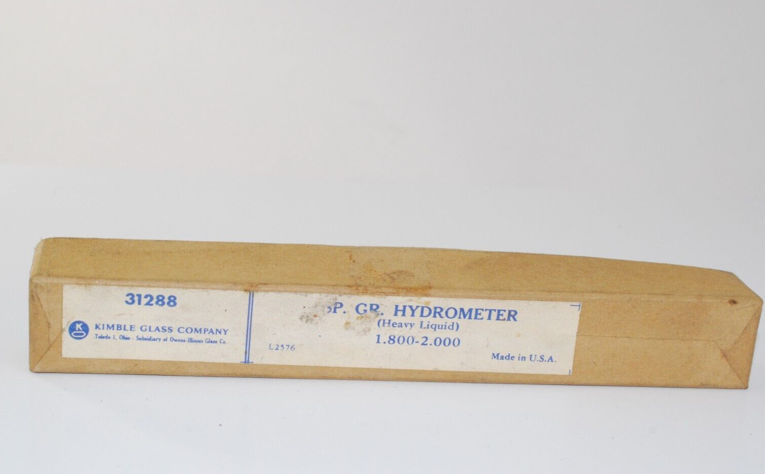 KIMBLE GLASS COMPANY 31288 SP. GR. HYDROMETER (HEAVY LIQUID) 1.800-1.2000