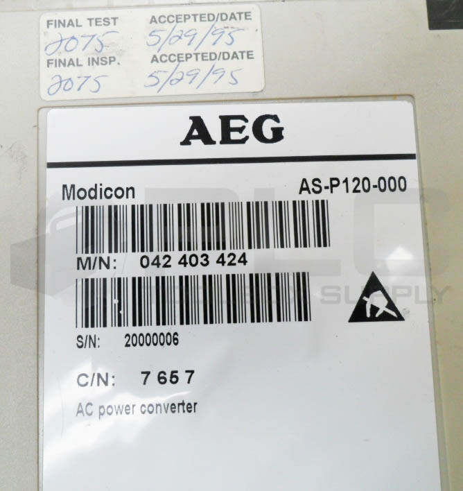 LOT OF 3 AEG MODICON AS-P120-000 POWER SUPPLY 115-230VAC 1.0A 042403424