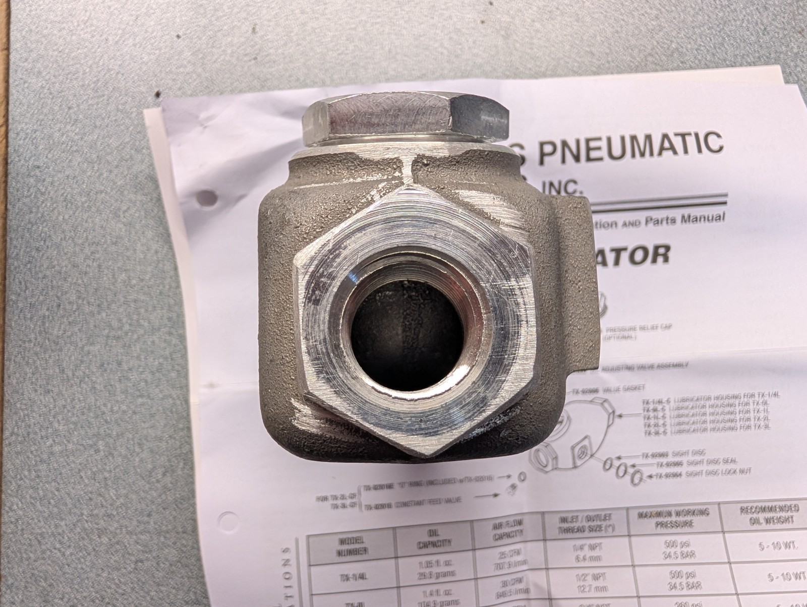TEXAS PNEUMATIC IN-LINE LUBRICATOR Model TX-0L 1/2″