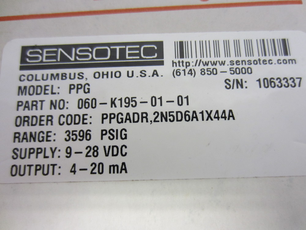 Honeywell 060-K195-01-01 Transducer Model PPG Sensotec