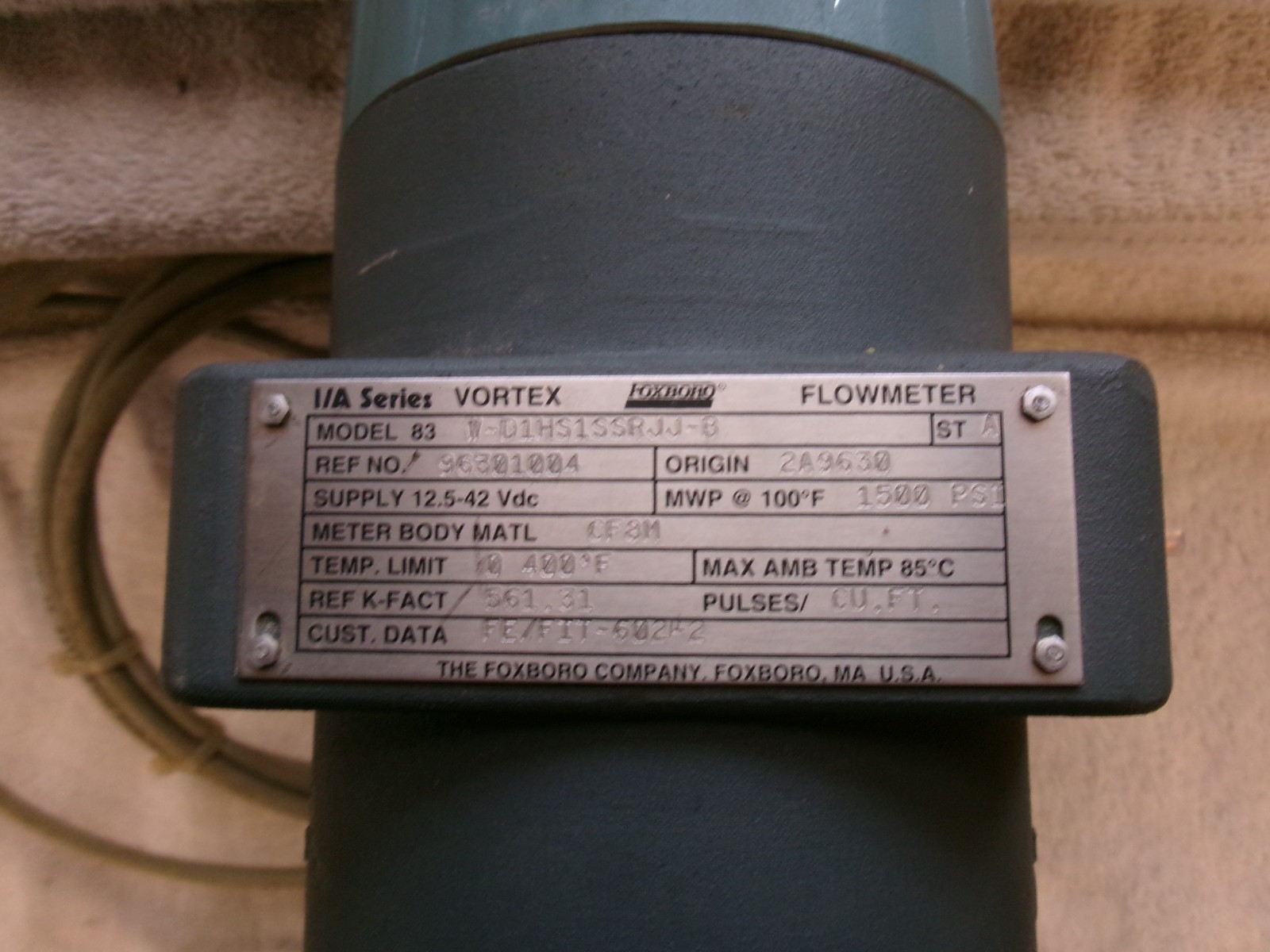 FOXBORO VORTEX Flowmeter 12.5-42Vdc 1500PSI 83W-D1HS1SSRJJ-B