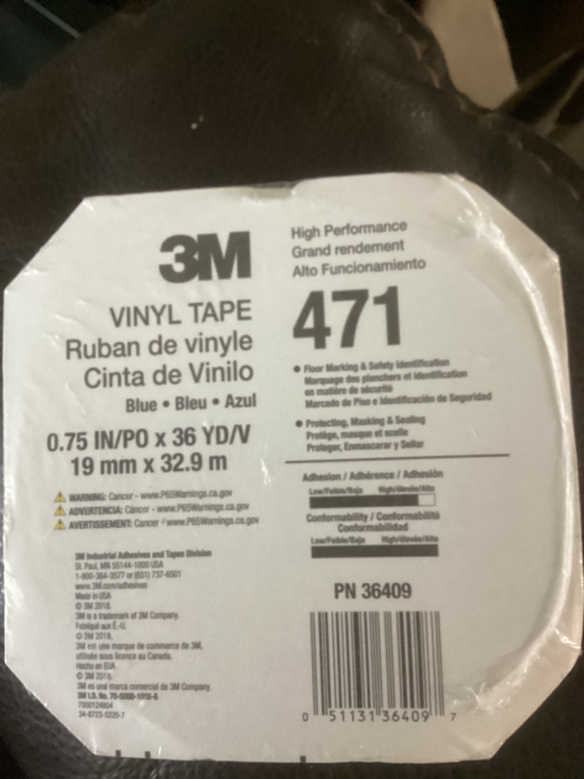 3M 6409 Scotch Plastic Tape 471, Blue, 3/4″ x 36 yds.