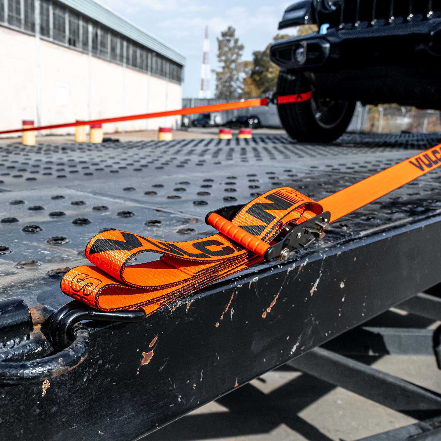 VULCAN PROSeries Orange Axle Strap Tie Down Kit – Wire Hook Ratchet Straps