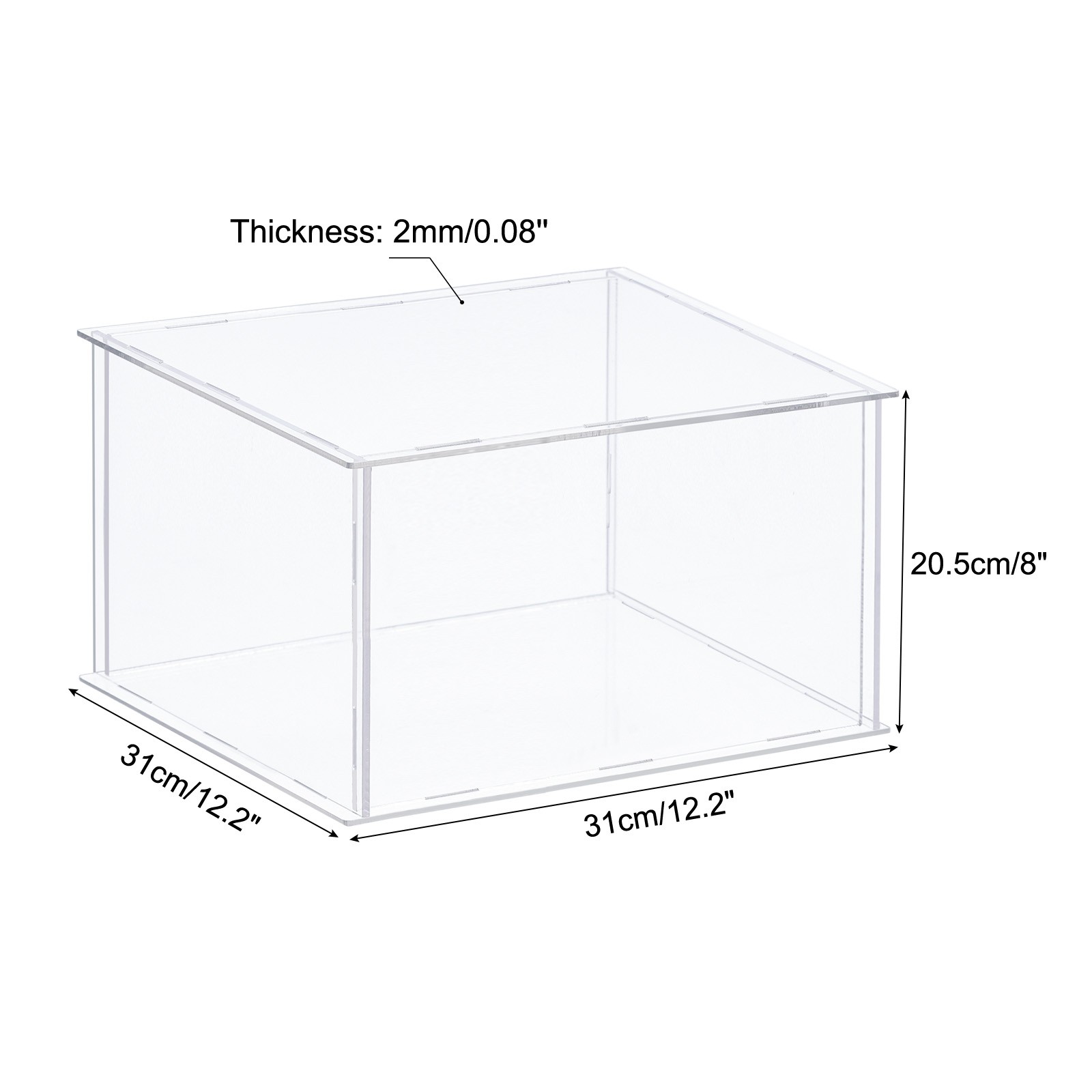Acrylic Display Case Plastic Box Cube Storage Box Transparent 31x31x20.5cm
