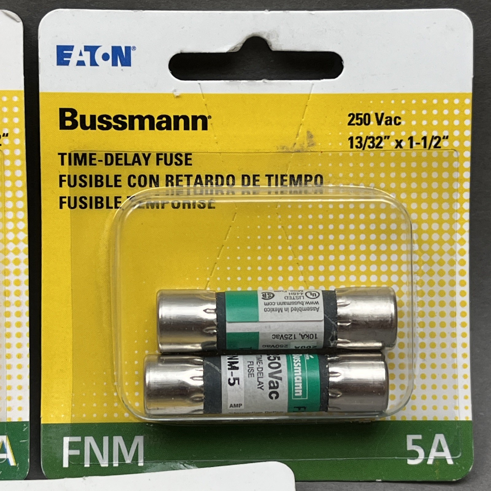3x(2 Pack) 5A 250VAC Time Delay Fuse BP/FNM-5 NoS – 6 Fuses – 13”32 x 1-1/2”