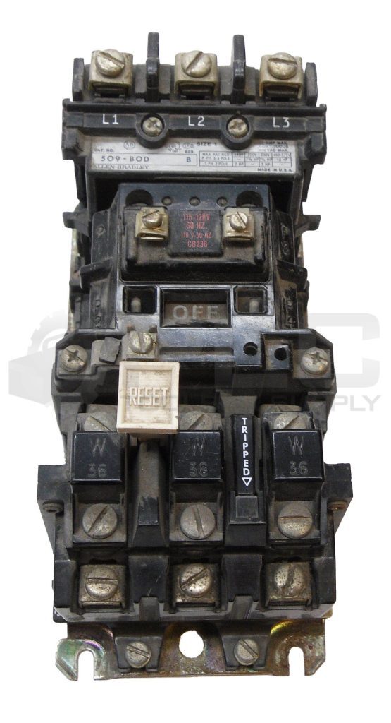 ALLEN BRADLEY 509-BOD /B STARTER W/ CB236 COIL W/ 42185-800-01 W/ (3) W36