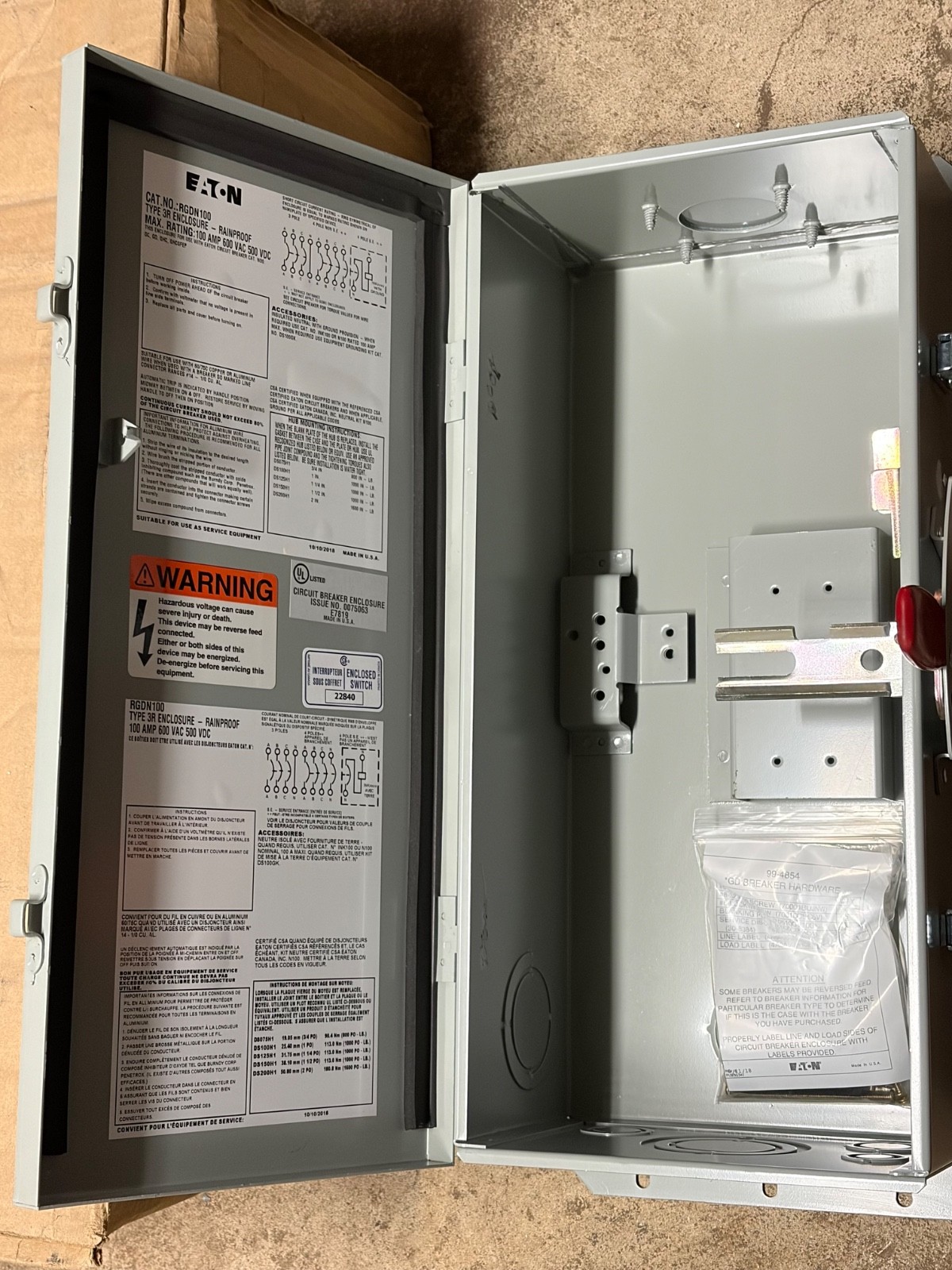 Eaton RGDN100 100-Amp Circuit Breaker Enclosure Type 3R 2-Pole-3-Pole