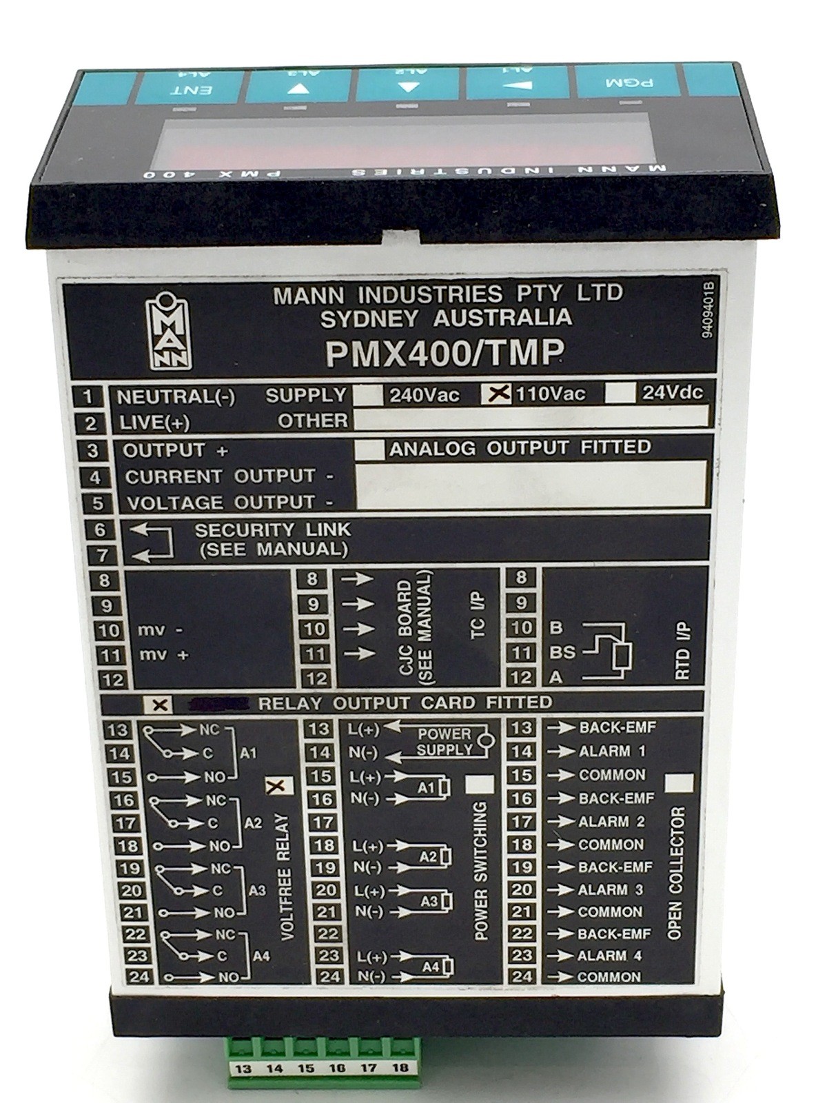 MANN Industries PMX400/TMP Control Temperature Indicator 110VAC PMX Series