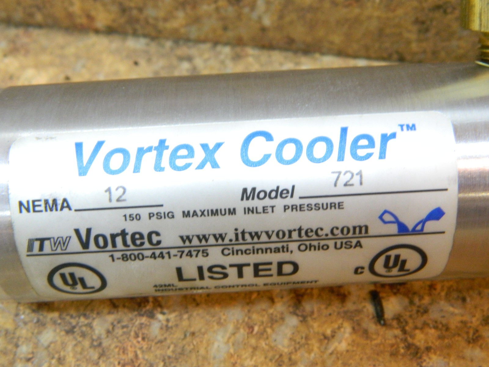 VORTEC Model 721 VORTEX COOLER 25 SCFM 1500 BTU/hr 3/4″ NPT