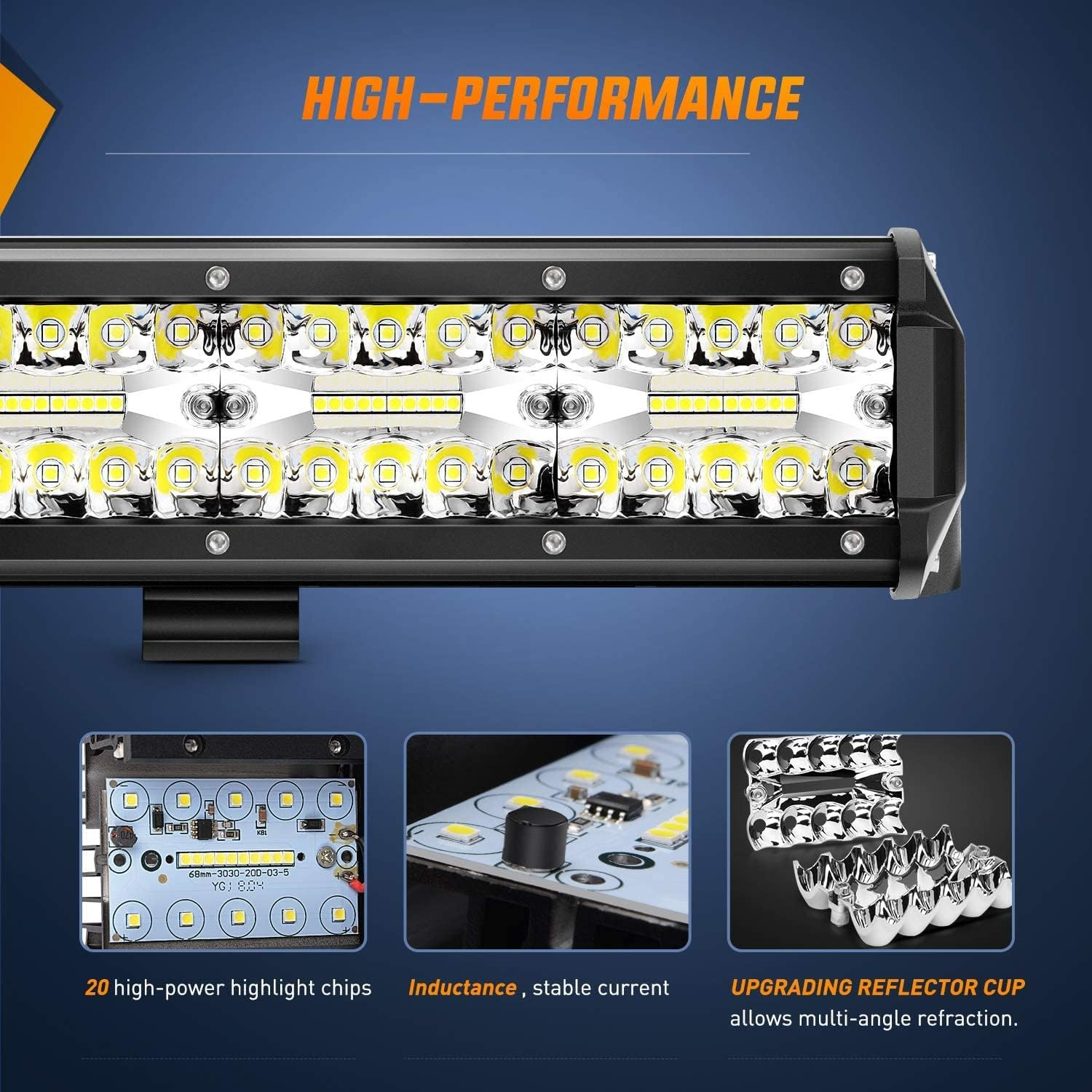 20 Inch 420W LED Light Bar Triple Row Flood Spot Combo Work 4WD Truck SUV