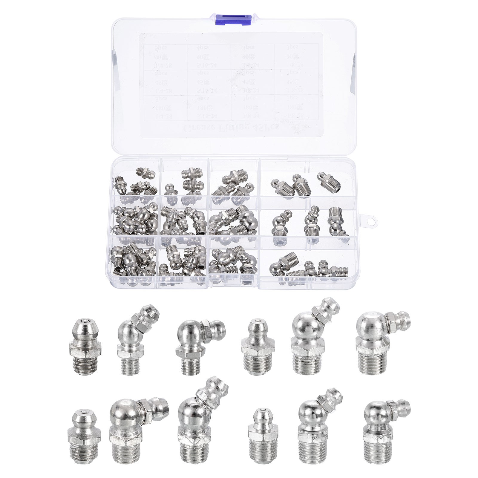 Straight and Angled Grease Fitting 1/4″-28 5/16″-24 3/8″-24 1/8″-28, 45Pcs