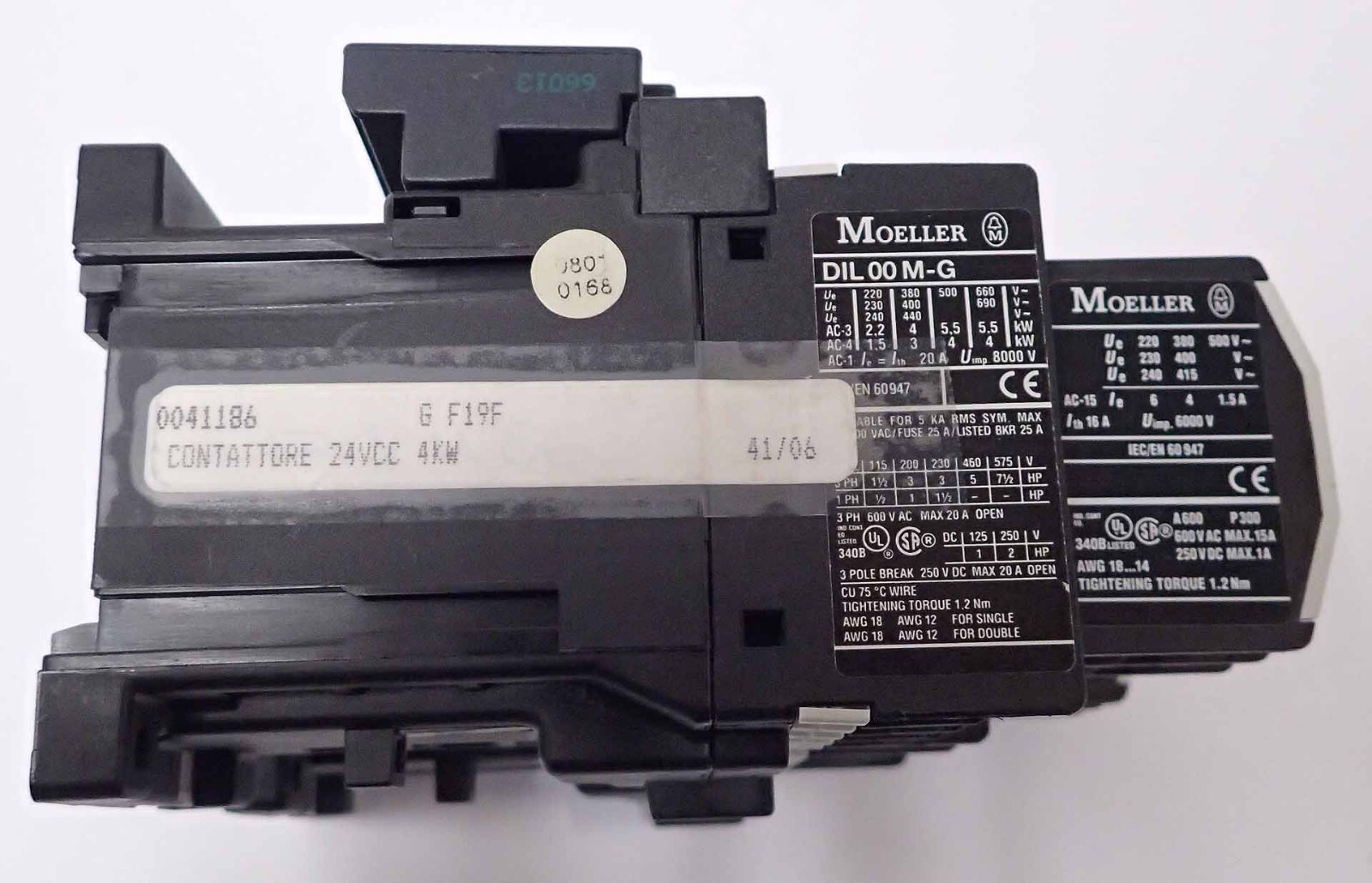 MOELLER DIL 00 M-G / DIL00M-G CONTACTOR LOT OF 2 + MV DIL M / MVDILM INTERLOCK