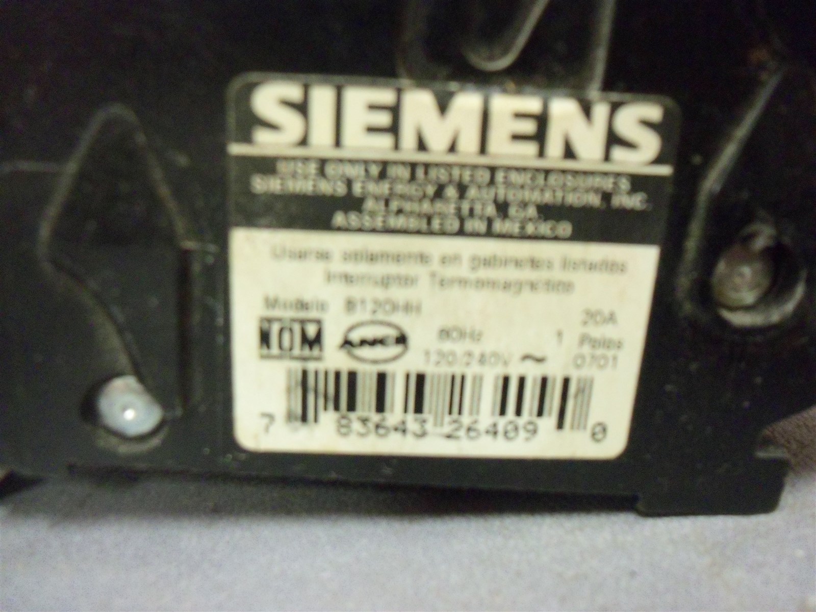 Siemens B120HH 60Hz 20A 3 Poles 120/240V Lot of 6