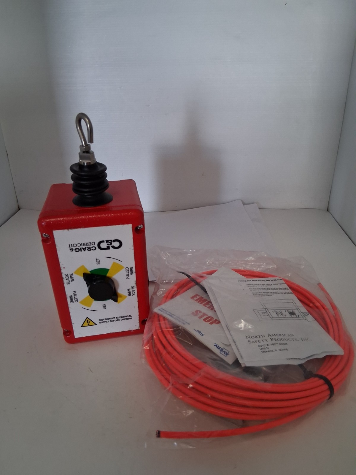 CRAIG & DERRICOTT GWN2 ROPE PULL SWITCH 214.5MM STRAIGHT 2NO/2NC W/CABLE NNB