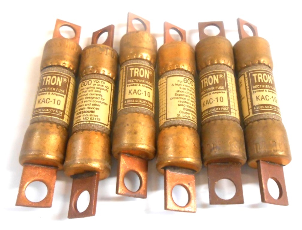 BUSSMANN COOPER, TRON RECTIFIER FUSE, KAC-10 , 10 AMPS, 600 VAC, LOT OF 6