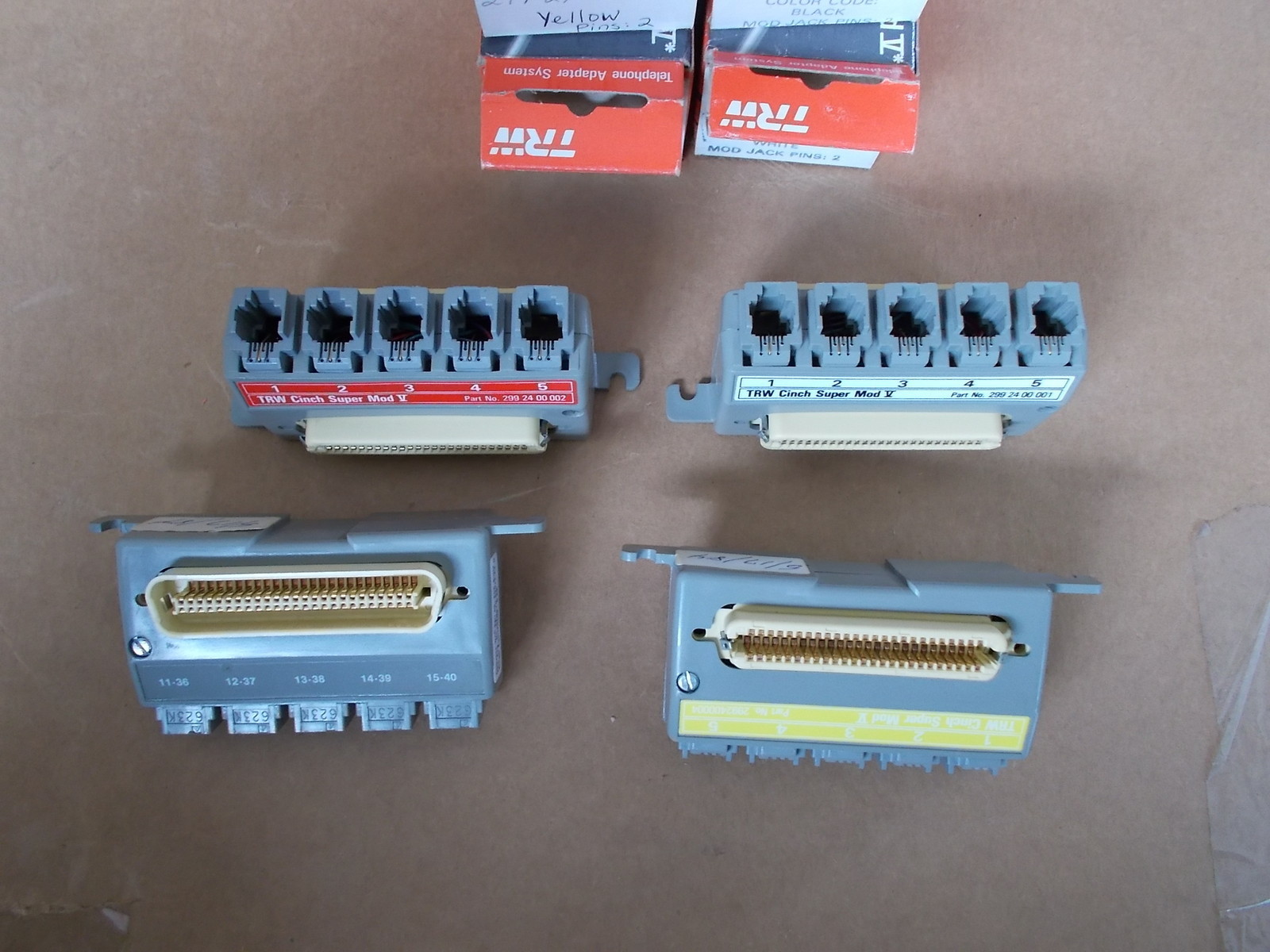 TRW Cinch Super Mod V Telephone Adapter 2-Pin 5-Jacks, Lot of 4 yellow, White