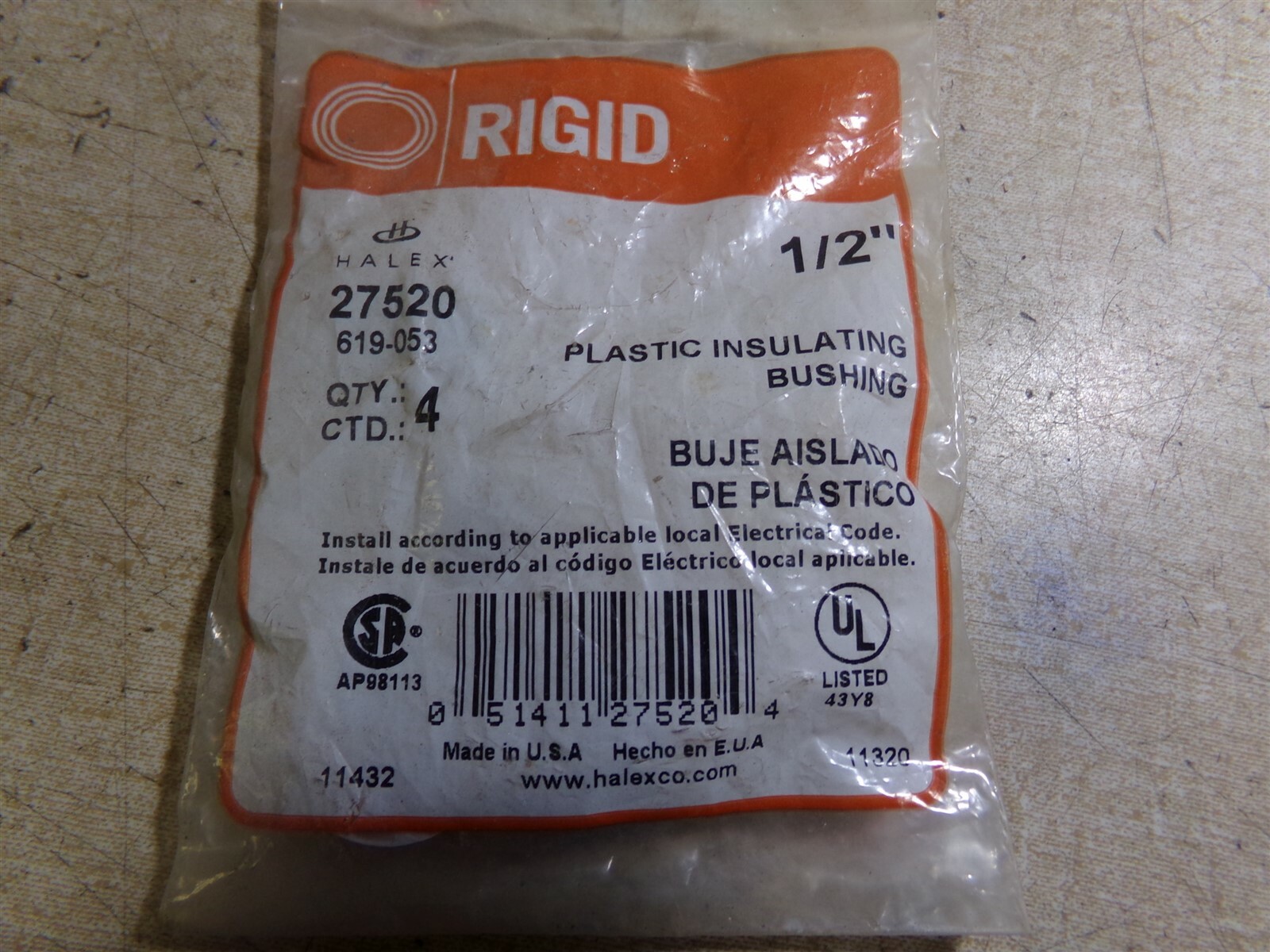 NEW Halex 27520 1/2″ Plastic Insulating Rigid Bushing 4-Pack *FREE SHIPPING*