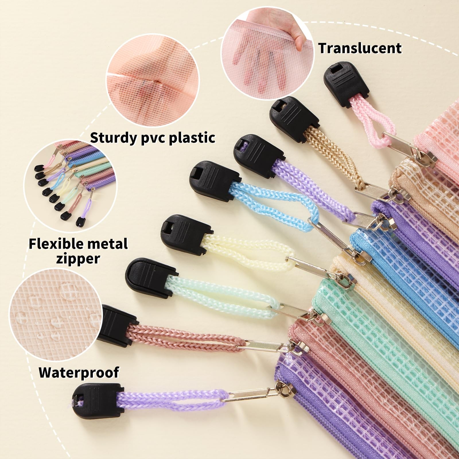 EOOUT 14pcs Mesh Zipper Pouch, 8 Sizes Waterproof 8 sizes, 7 Colors