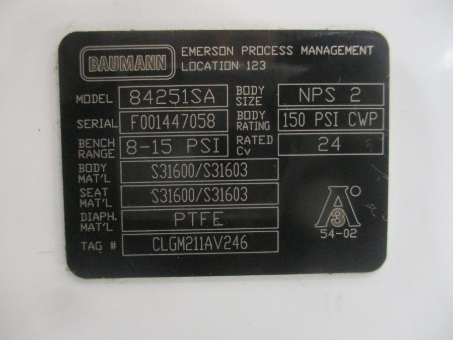 BAUMANN 84251SA DVC6200 30VDC 8-15PSI 2″ NSNP