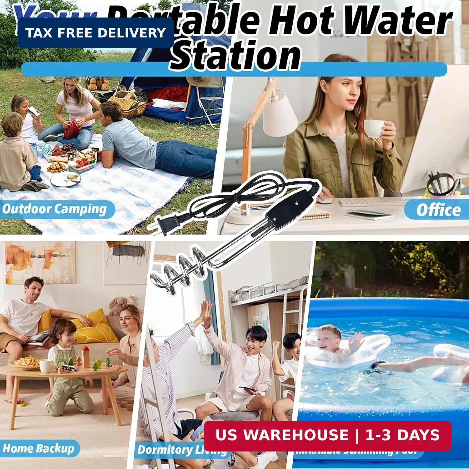 2 Pack 1000W Immersion Water Heater – 110V 10 Inch Submersible Heating Coil for