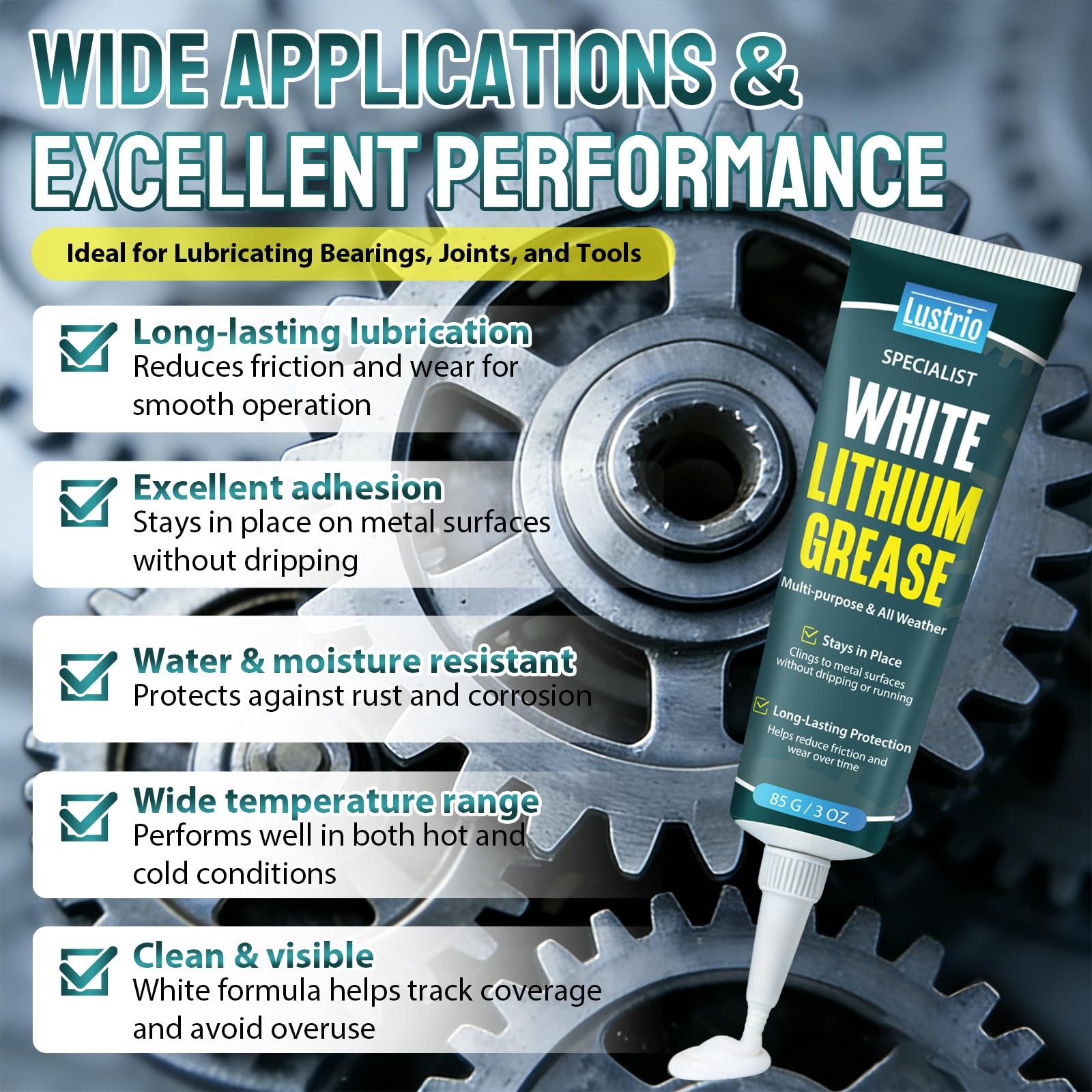 White Lithium Grease with Brush – 3oz Multi-Purpose Lubricant for 3 ounces