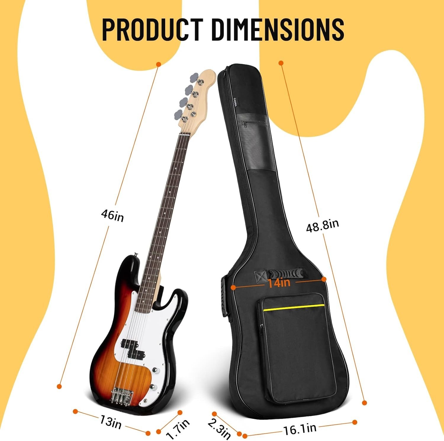 Bass Guitar Soft Case Fits Most Standard Electric Bass Guitars Hardshell Black