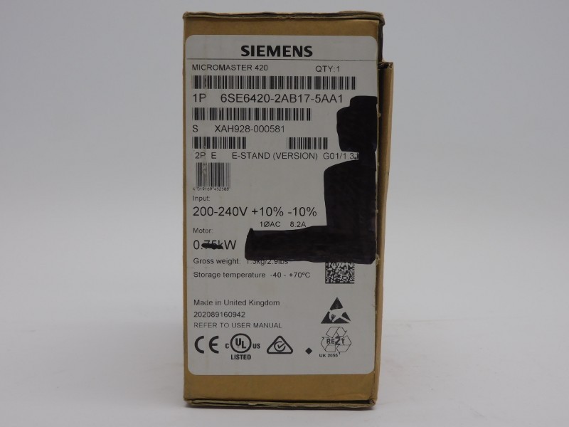 SIEMENS 6SE6420-2AB17-5AA1 VER. 1.31 200-240V 8.2A NSMP