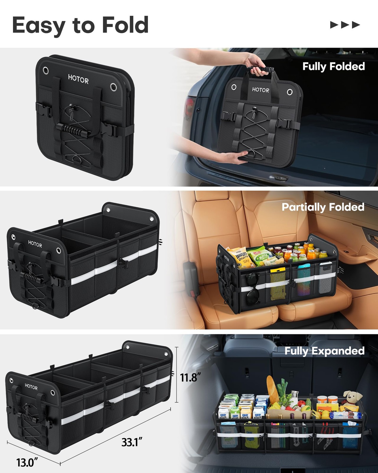 Car Trunk Organizer 3 Compartments with Cooler Foldable Storage Organizador Auto