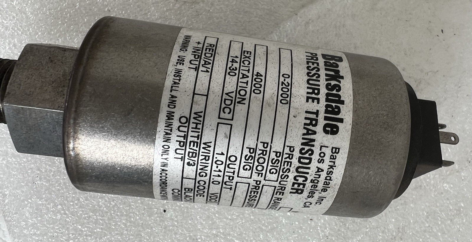 Barksdale Pressure Transducer 426H4-12 New 0-2000 PSIG 0-138 Bar Quick Ship