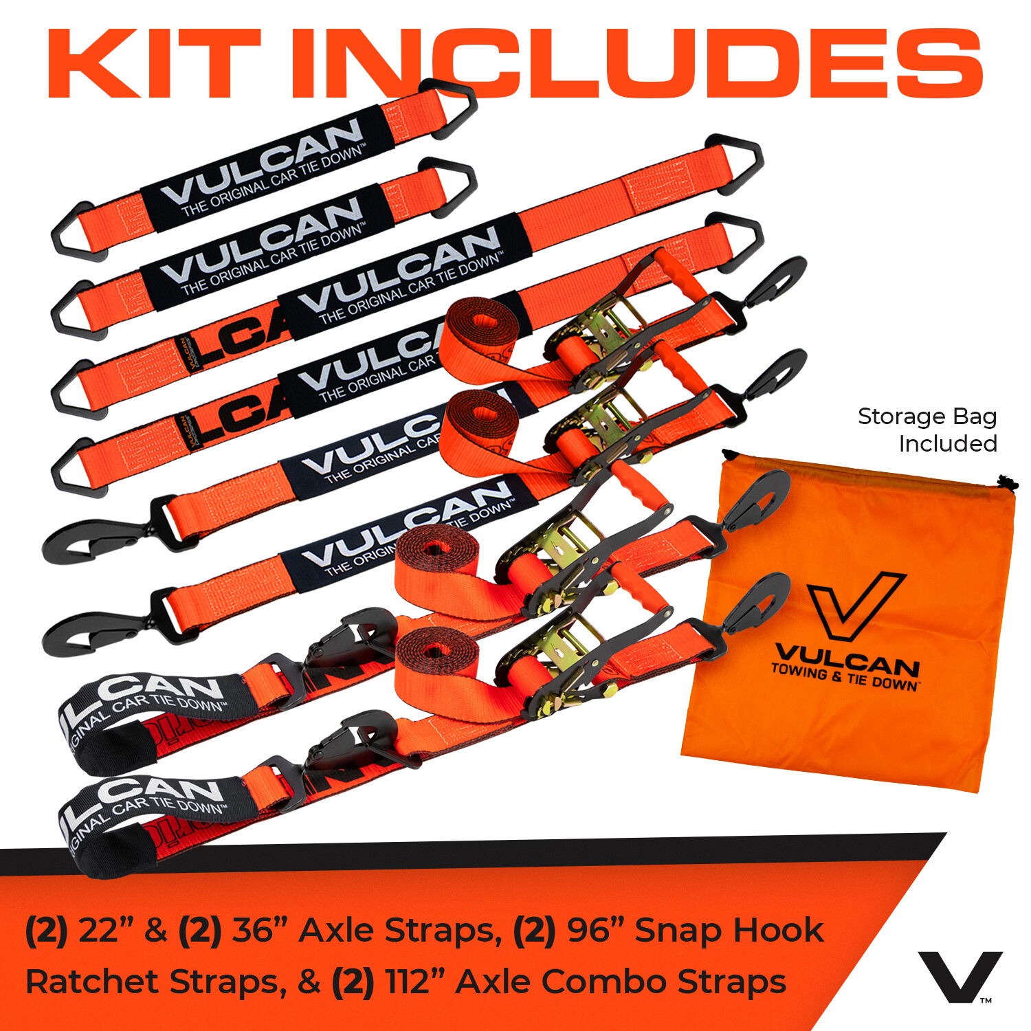 VULCAN PROSeries Orange Axle & Ratchet Strap Tie Down Kit