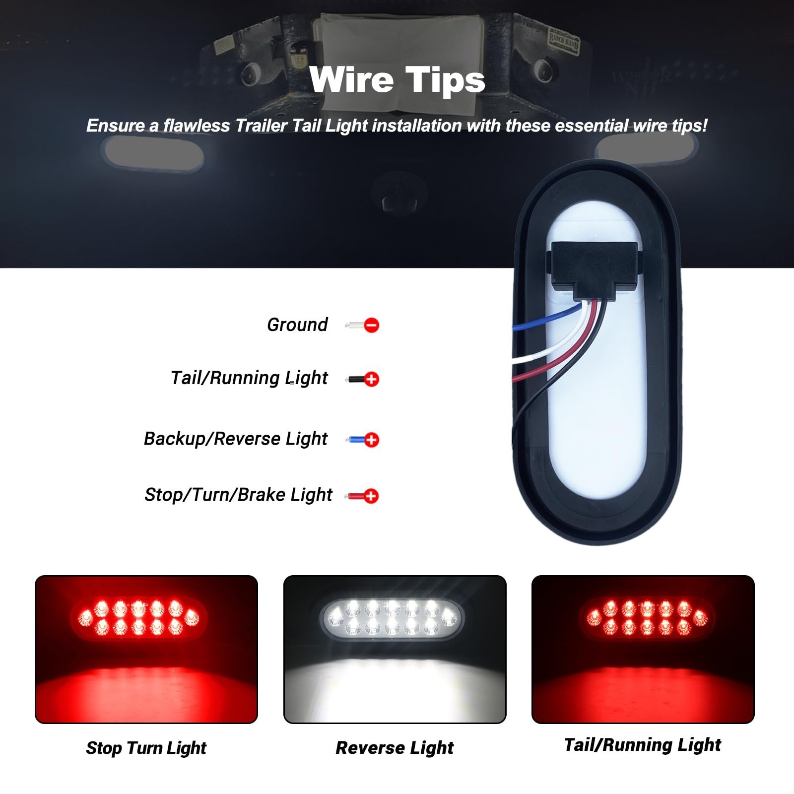 Dual Revolution 6 Inch Oval LED Tail Lights – Red Stop, Turn & White Backup/R…
