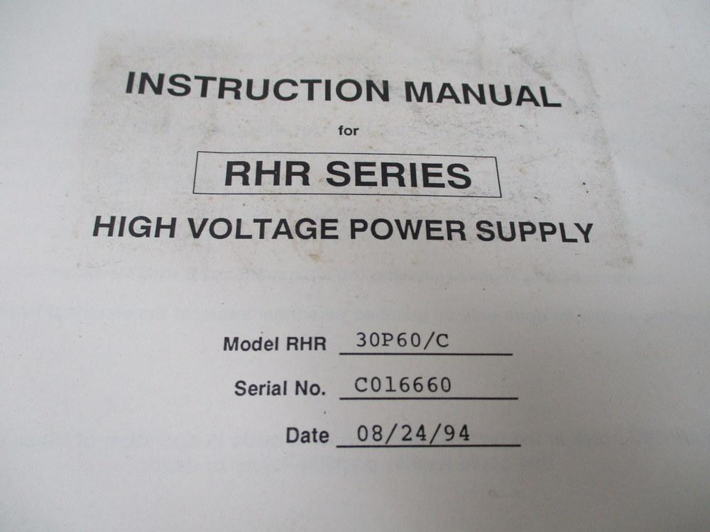 Spellman RHR 30P60/C Power Supply Instruction Manual RHR30P60C