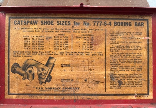 Vintage Van Norman / Starrett Catspaw Shoe Sizes For No. 777-S-4 Boring Bar Kit
